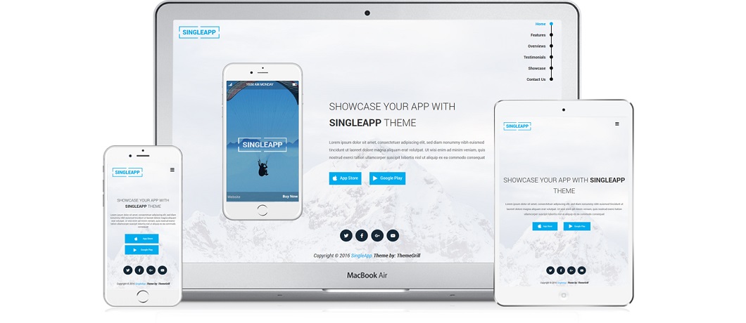 SingleApp Free Mobile App – WordPress Tema